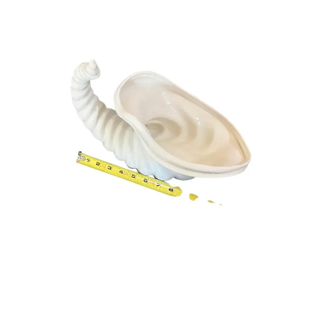 Vintage Atlantic Mold ivory Ceramic Cornucopia Vase Horn of Plenty 1970s